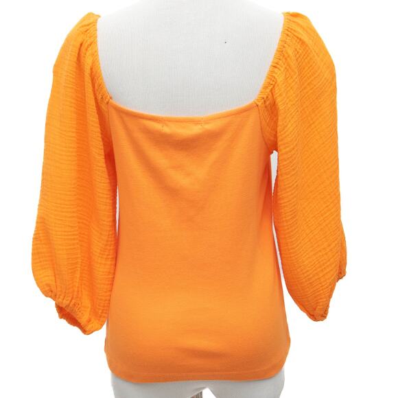 Sanctuary Short Puff Sleeve Mixed Media Top In Orange Size Medium - Picture 3 of 8